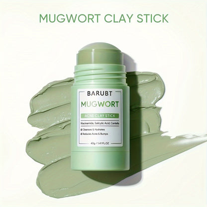 BARUBT Mugwort Acne Clay Stick – 40g Deep Cleansing Mask with Tea Tree Scent – Alcohol-Free, Oxalic Acid for Breakouts – Suitable for All Skin Types