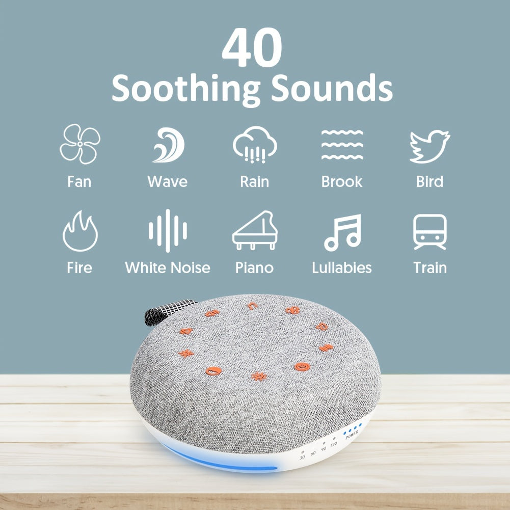 White Noise Machine - Portable Sound Machine with 40 Soothing Sounds, USB Rechargeable, Sleep Timer and Night Light