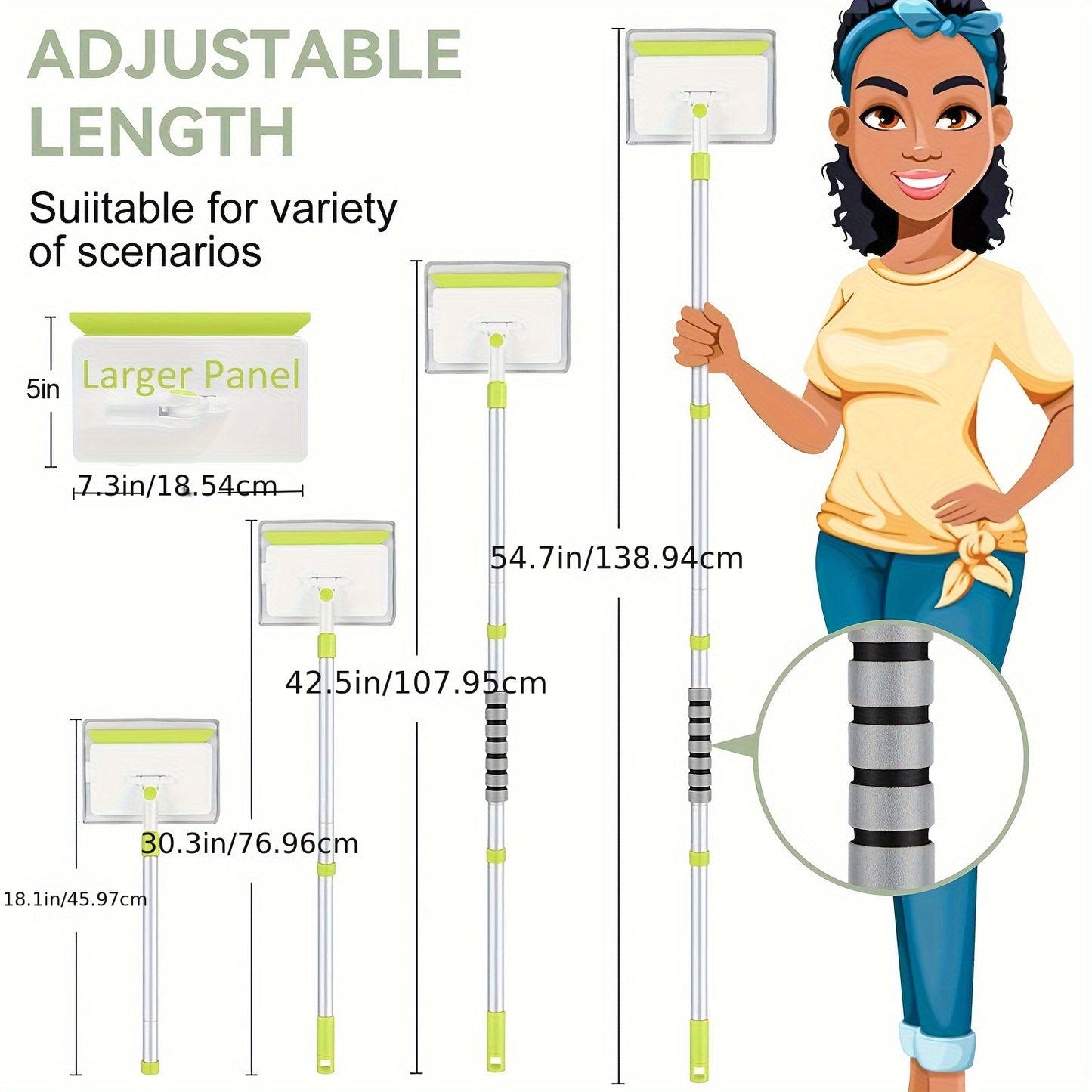 Baseboard Cleaner Tool with 54'' Extendable Handle - Includes 4 Reusable Pads for Walls, Ceiling, Floor and Window Cleaning