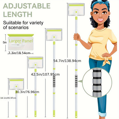 Baseboard Cleaner Tool with 54'' Extendable Handle - Includes 4 Reusable Pads for Walls, Ceiling, Floor and Window Cleaning