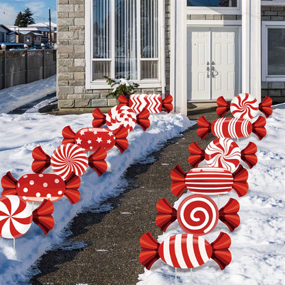 12pcs Christmas Candy Lawn Signs Set - Waterproof Corrugated Cardboard for Holiday Garden and Pathway Decorations