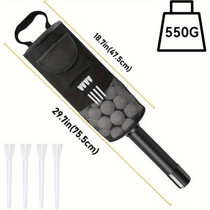 Premium Golf Ball Retriever Shagger - Holds Up to 70 Balls, Includes Detachable Plastic Tube, Pocket, Tee Holder and Carrying Bag - Ideal for Golfers and Enthusiasts