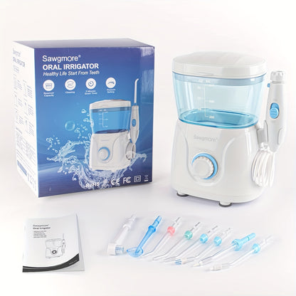 Sawgmore Water Dental Flosser - 8 Jet Tips, 10 Adjustable Pressures, 600ML Large Water Tank, Oral Irrigator for Teeth and Braces, Family Use