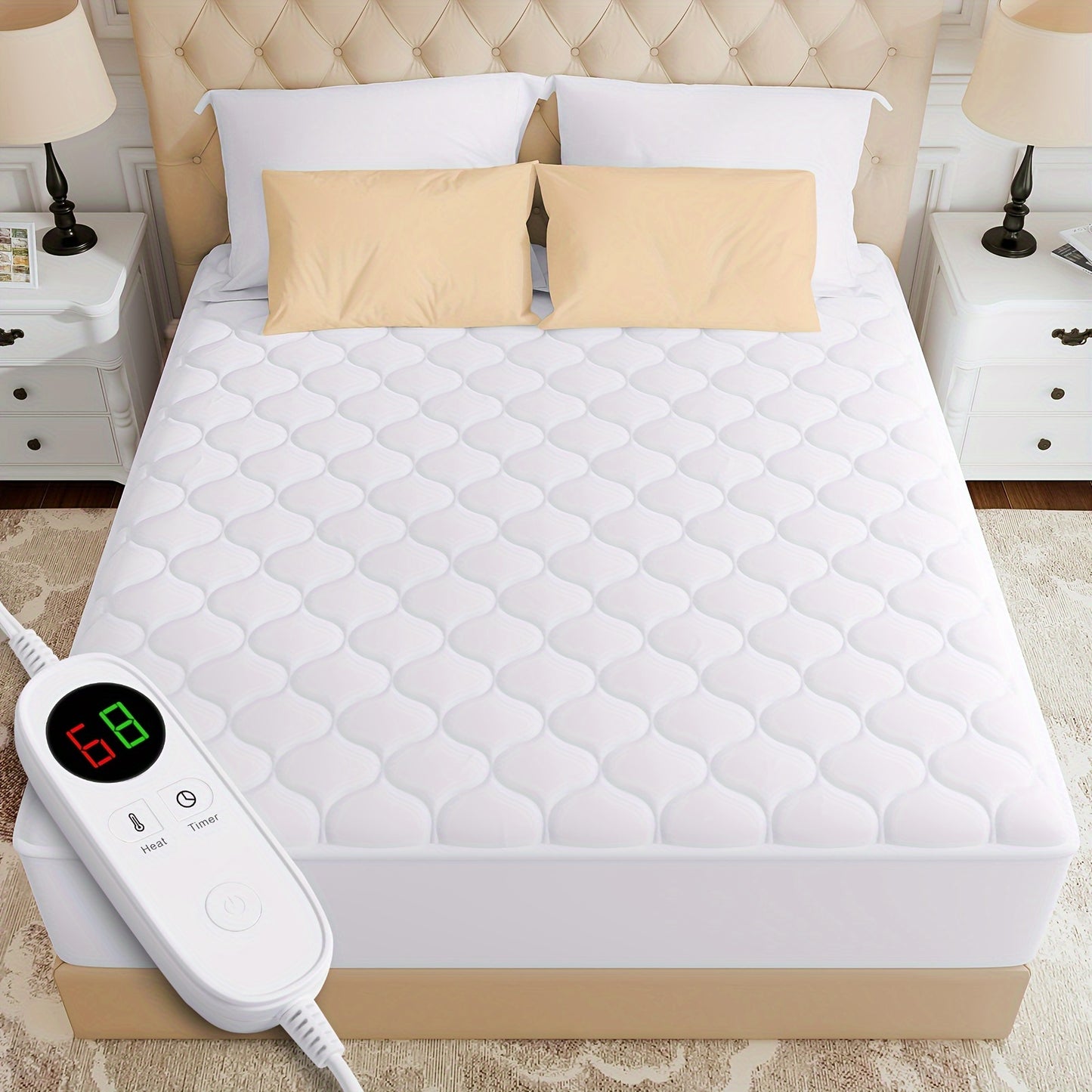 Heated Mattress Pad Queen Size - Dual Controller Electric Bed Warmer, Fast Heating, 9 Heat Settings, 9-Hour Timer with Auto Shut-Off, Deep Pocket