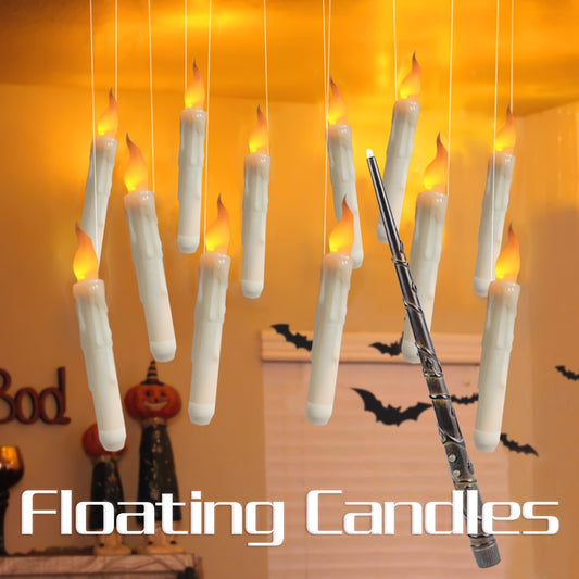 12-Pack Floating Candles – Harry Wand-Inspired Remote-Controlled LED Lights, Plastic Taper Candles for Proposals, Birthdays, Party Ceiling Decor, and Halloween-Themed Ambiance