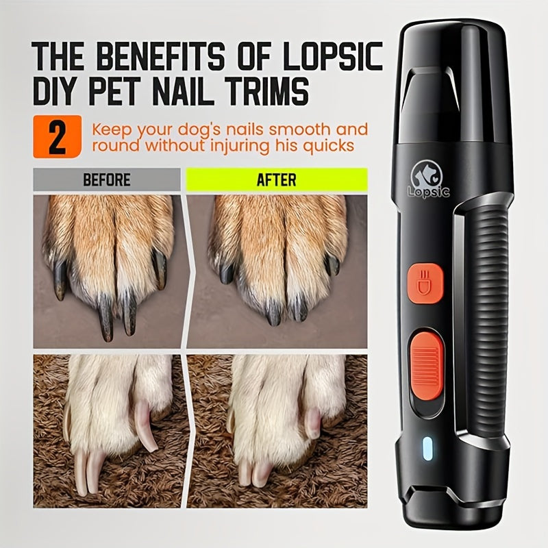 Dual-Speed Rechargeable Dog Nail Grinder - Ultra Quiet and Painless Trimmer Kit with 2 LED Lights, Suitable for Large and Small Dogs and Cats