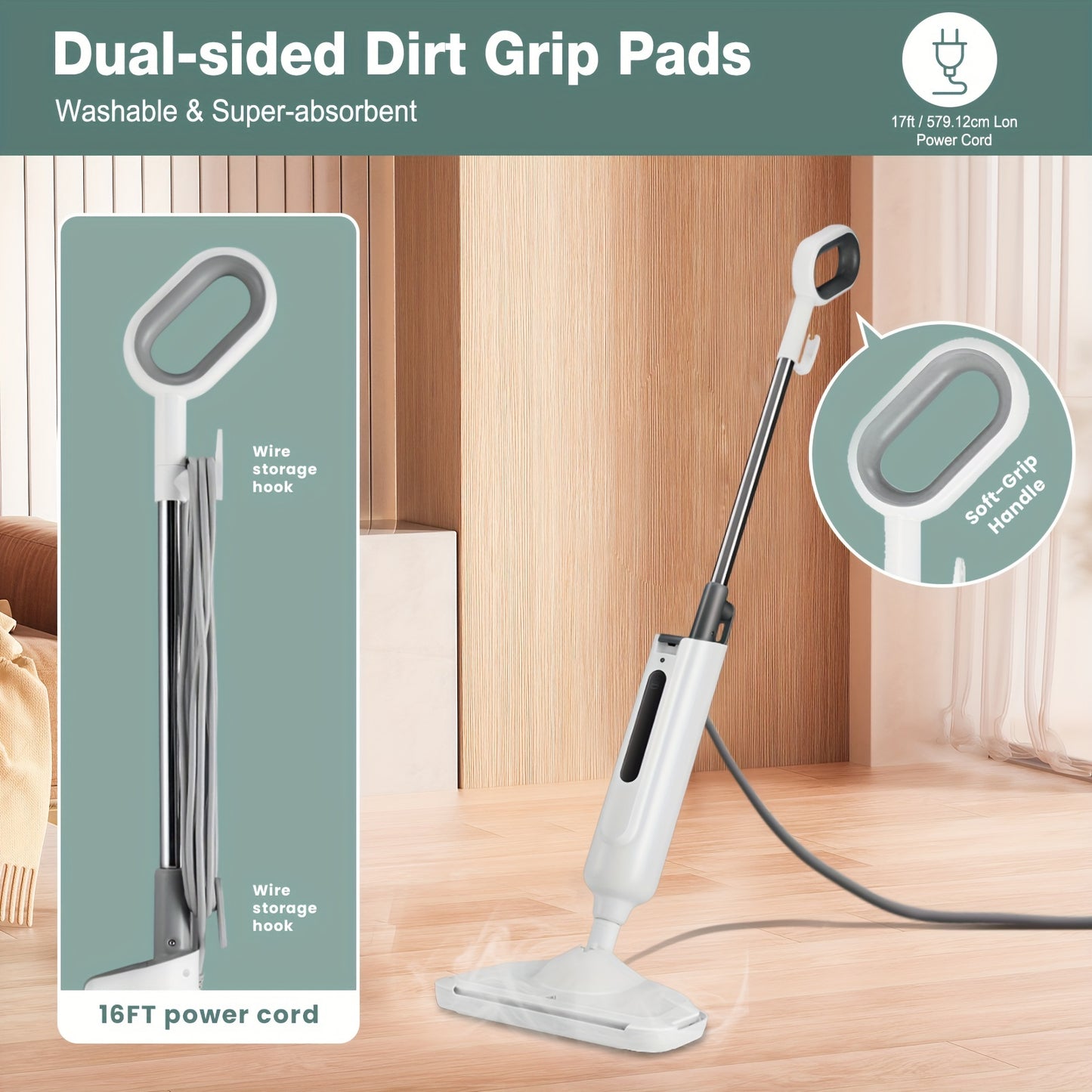 Powerful Steam Mop for Hardwood, Carpet, and Tile – 1300W Floor Steamer with 11.16oz Capacity, 30s Fast Heat-Up – Includes Carpet Glider and 2 Washable Microfiber Pads