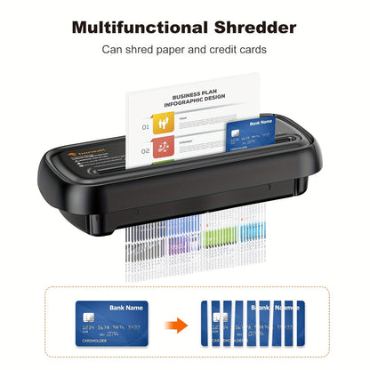 Compact 6-Sheet Strip Cut Paper Shredder with Overheat Protection and Extendable Arm - Wastebasket Excluded