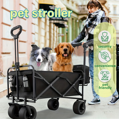 330LBS Capacity Foldable Collapsible Portable Wagon Cart – Extra Large Pet Cart/Stroller with 180° Adjustable Pushrod, 360° All-Terrain Wheels, and Waterproof Bag for Garden, Camping, and Shopping