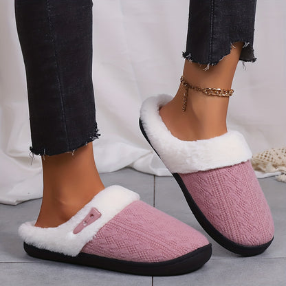 Solid Color Slippers – Casual Slip-On Plush Lined Indoor Home Shoes, Comfortable and Cozy