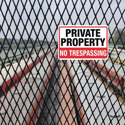 4pcs Private Property No Trespassing Metal Signs - 10"x7" Rust-Free Aluminum, Indoor & Outdoor Use