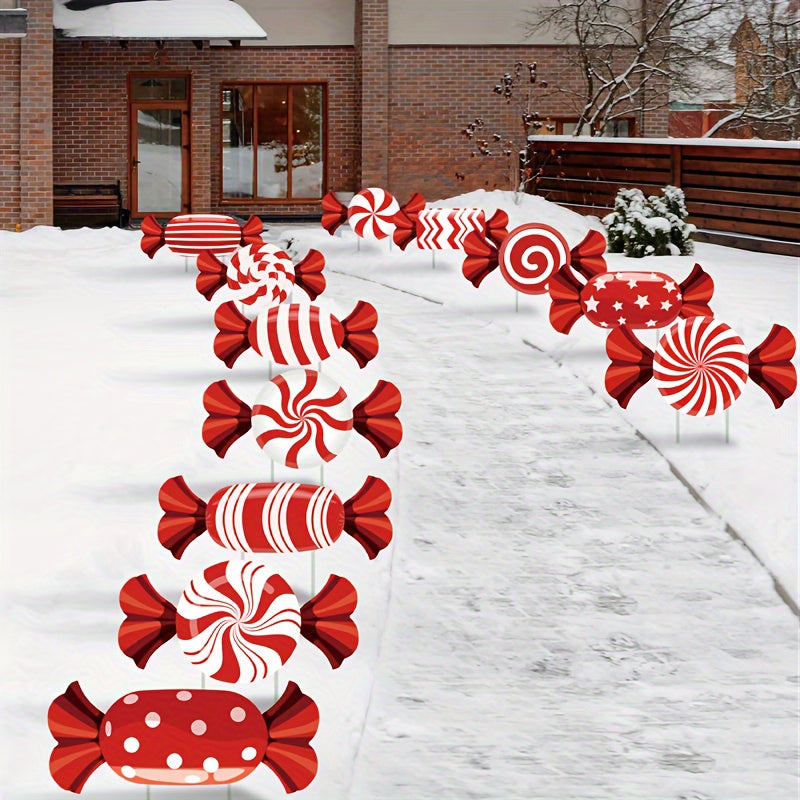 12pcs Christmas Candy Lawn Signs Set - Waterproof Corrugated Cardboard for Holiday Garden and Pathway Decorations