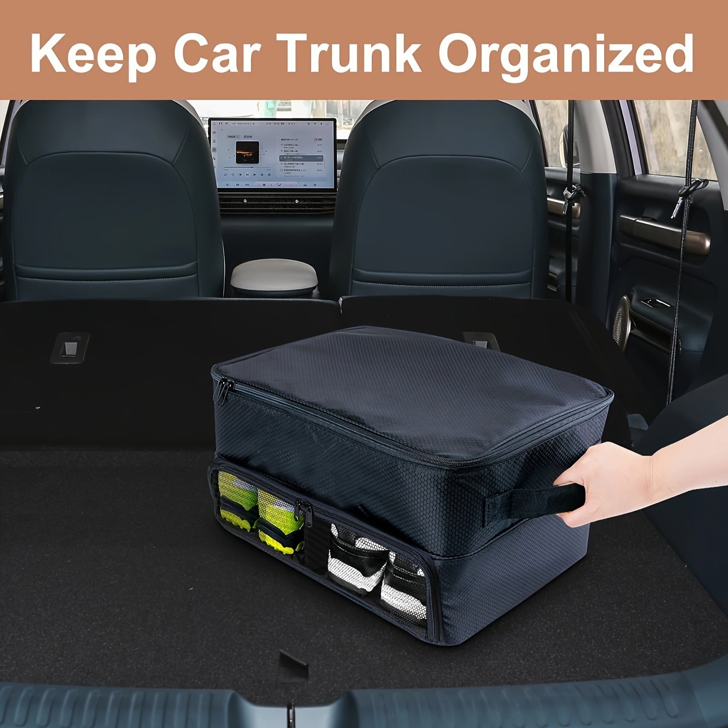 2 Layer Waterproof Golf Trunk Organizer - Spacious Storage for Shoes, Golf Balls, Tees, Clothes, Gloves, and Accessories, Ventilated Compartments, Easy to Clean and Durable