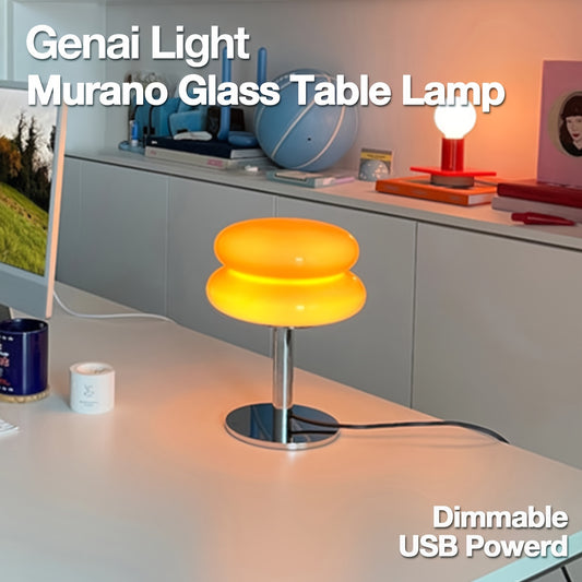 Murano Glass Table Lamp – Dimmable USB Powered Ambient Light for Living Room, Bedroom and Home Office, Ideal for Bedside, Nightstand and Desk Decor