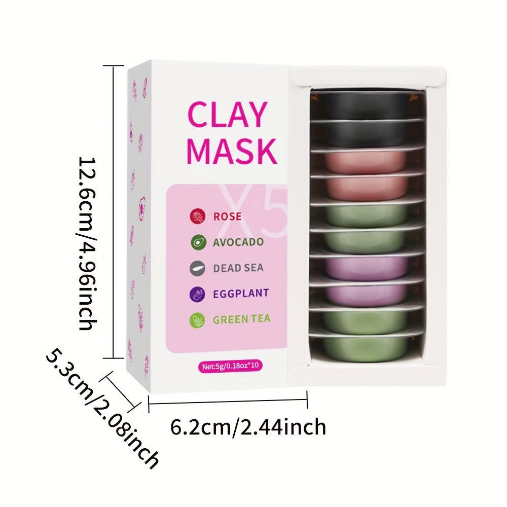 10pcs 0.18oz Clay Mask Set - Dead Sea, Avocado, Eggplant, Rose, Green Tea Masks for Gentle Cleansing, Moisturizing, and Skin Rejuvenation, Travel Essential