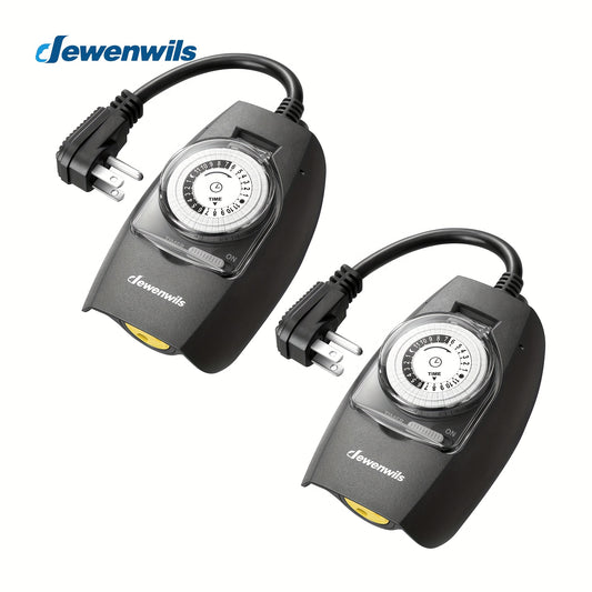 DEWENWILS 2-Pack Outdoor Mechanical Light Timer - 24 Hour Programmable, Plug-In with Dual Electrical Outlets