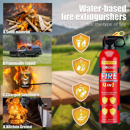 Portable Fire Extinguisher Spray 4-in-1 – 0.5-A:21-B:C:5K Water-Based, 620ml/21.87OZ with Bracket for House, Car, Kitchen, Garage – Available in 1/2/4 Pack