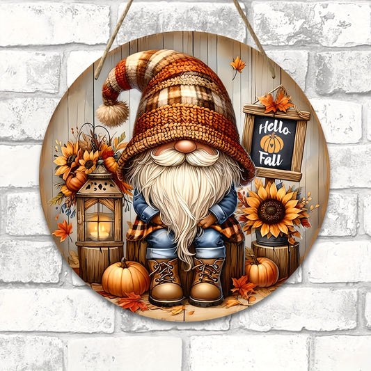 Festive Gnome Hello Fall Sign - 7.9"x7.9" Multi-Purpose Wall Hanging in English - Ideal for Home, Garden, Kitchen, Bar, or Porch Decor