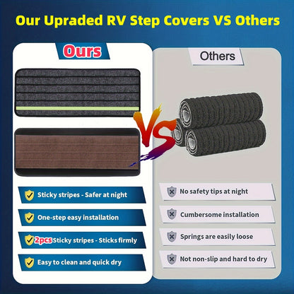 4 Pack Premium RV Step Covers with Reflective Strip – Durable, Slip-Resistant, Water-Repellent Camper Stair Rugs for Travel Trailers – Easy to Install, Black