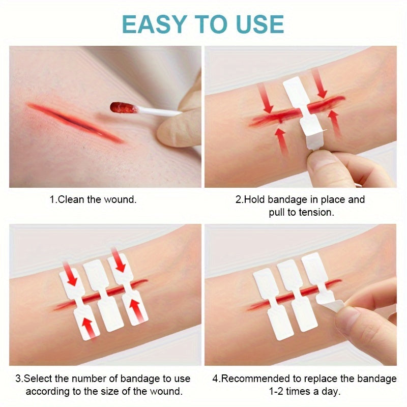 20 Pack Zipper Bandage - Waterproof Adhesive Tape for Knife Cuts and Wounds - Essential First Aid Kit Medical Patches