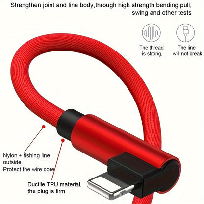 90 Degree Fast Charging USB Cable for iPhone and iPad – Compatible with iPhone 14/13/12/11/X/8/7/7Plus/6/6S/5