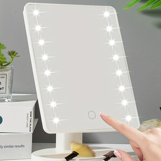 16 LED Lighted Makeup Mirror – Touch Screen Vanity Mirror, Battery and USB Powered, Adjustable Brightness, Portable Desktop Mirror for Dormitory and Bedroom ( Not Rechargeable )