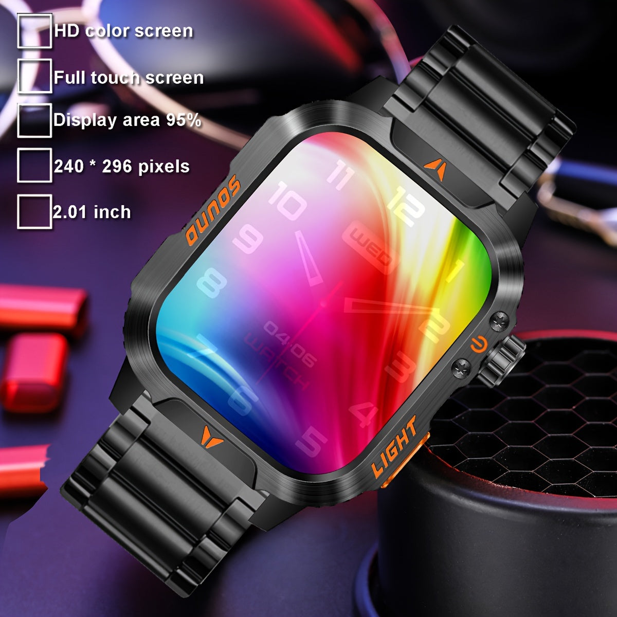 Men's Outdoor Sports Smart Watch – 2.01-Inch Full Touch Screen, Waterproof, Motion Tracking – Wireless Connectivity, Compatible with Android and iPhone