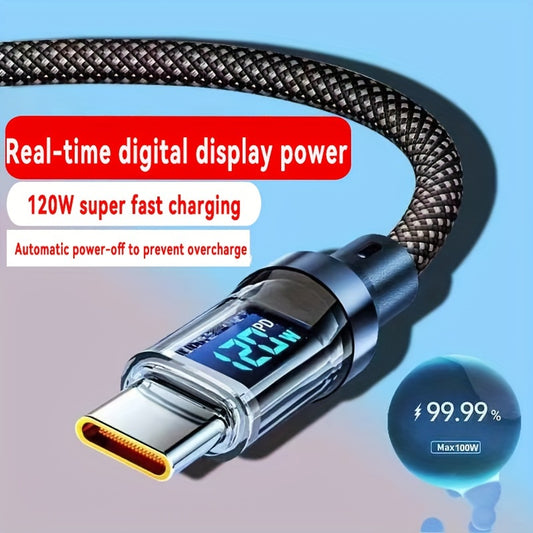 120W Super Fast Charging USB C Cable – Real-Time Digital Display with LED Screen