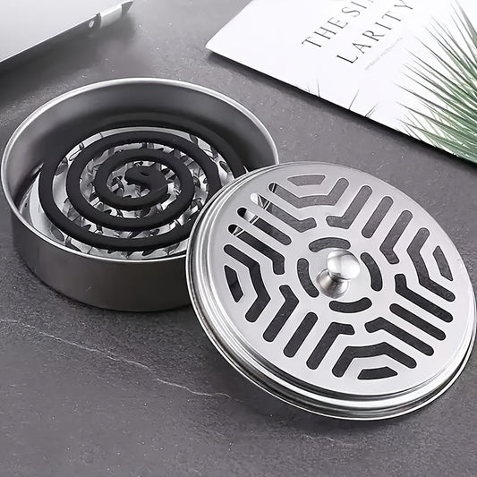 Stainless Steel Mosquito Coil Incense Burner with Lid – Fireproof and Heat-Resistant Ashtray for Indoor and Outdoor Use, Ideal for Living Rooms, Bedrooms, and Pest Control