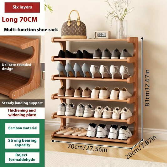 Space-Saving Bamboo Shoe Rack - Easy Assembly, Wood Grain Finish, Freestanding Storage for Dormitory and Entryway