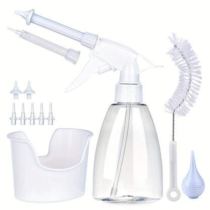 10.14oz Conical Bottle Ear Washing Set - Includes 7 Replacement Heads, Anti-Splash Design, Easy to Use for Daily Home Health Care