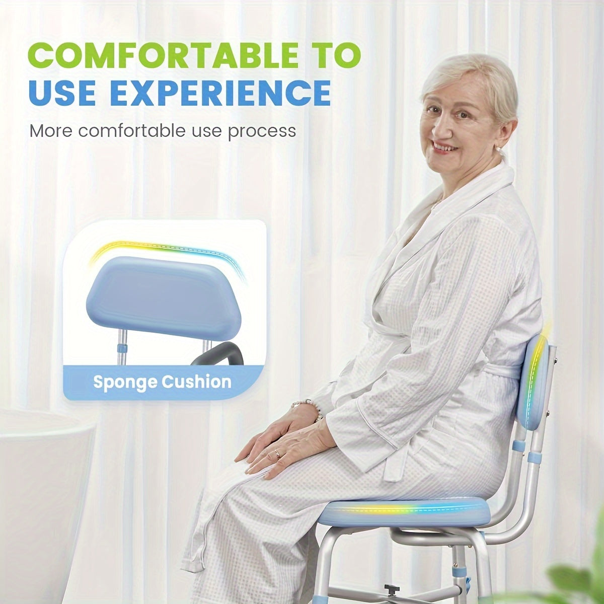 OasisSpace Heavy-Duty Shower Chair with Back – 500lbs Capacity, Padded, Anti-Slip, Tool-Free for Elderly, Senior, and Disabled