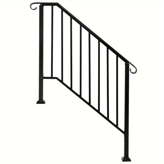 Single Tier Matte Black Iron Handrail – Durable Outdoor Stair Rail with Rust-Resistant Coating – Easy to Install & Assemble – Ideal for Home, Garden, or Commercial Use