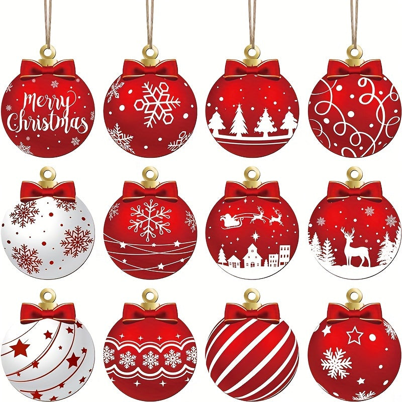 24pcs Elegant Wooden Christmas Ornaments Set - Ideal for Tree, Garden & Party Decorations