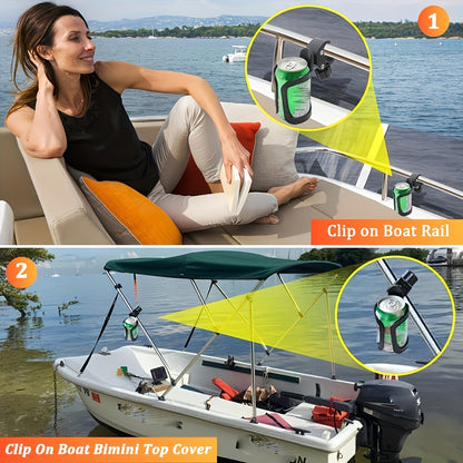 No-Drill Boat Rail Cup Holder - Marine Drink Holder for Pontoon Boats, Kettle Compatible, 3.15 Inch Diameter