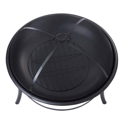 26" Round Black Iron Outdoor Wood Burning Fire Pit - Durable and Stylish Backyard Heating