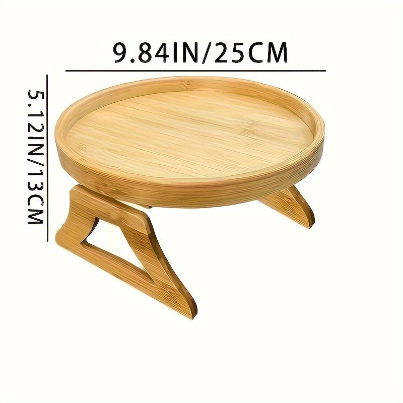 1pc Home Foldable Sofa Armrest Tray - Wooden Disc Tray, Sofa Table Armrest Clamp, Portable Table for Small Spaces