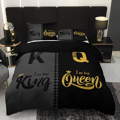 3 Piece Black and Grey Crown Lettering Duvet Cover Set – Includes 1 Duvet Cover and 2 Pillowcases – High Definition Printing for Home and Dorm Decor – Comforter Not Included